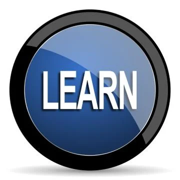 Learn blue circle glossy web icon on white background, round button for inter Stock Illustration