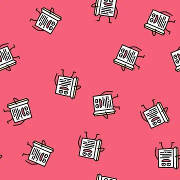 Learn book character vector seamless pattern Stock Illustration