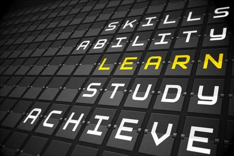 Learn buzzwords on black mechanical board Stock Illustration