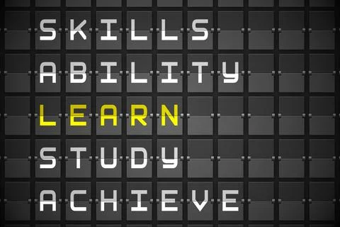 Learn buzzwords on black mechanical board Stock Illustration