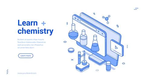 Learn chemistry online isometric web banner template. Science and education v Stock Illustration