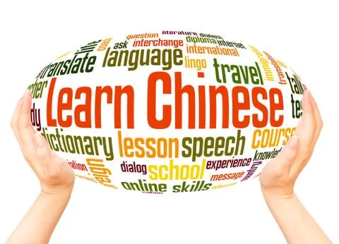 Learn Chinese word cloud hand sphere concept Stock Photos
