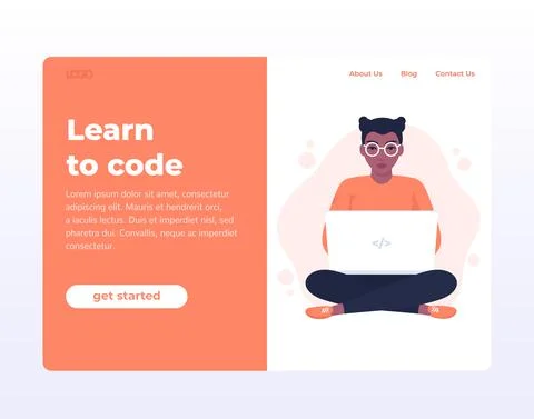 Learn to code web page, banner with coding girl 스톡 일러스트