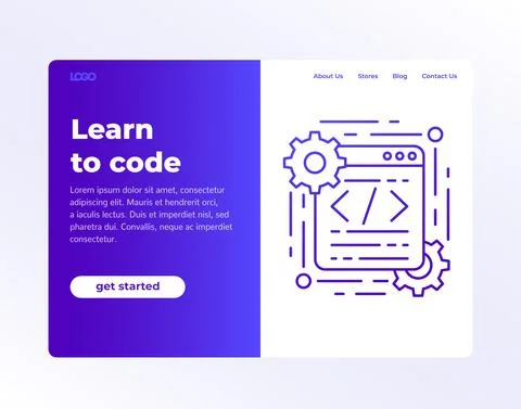 Learn to code web page, banner design 스톡 일러스트