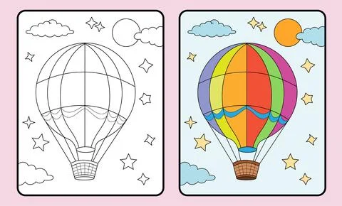 Learn coloring for kids and elementary school. Colorful hot air balloons Stock Illustration