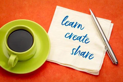 Learn, create, share concept on a napkin Stock Photos