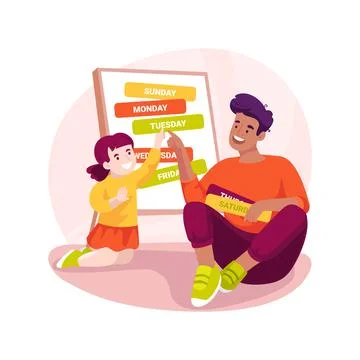 Learn days of the week isolated cartoon vector illustration. Illustrazione stock
