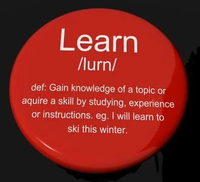 Learn definition button showing knowledge gained and study Illustrazione stock