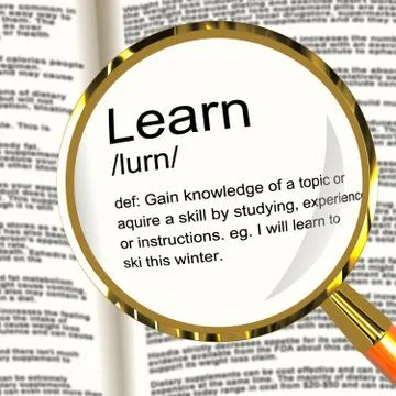 Learn definition magnifier showing knowledge gained and study Illustration