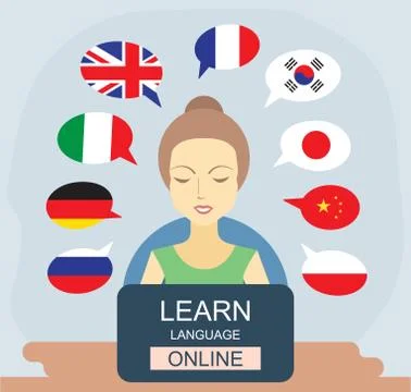 Learn different languages online concept. Language school Stock Illustration