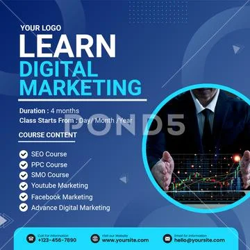 Learn digital marketing course with business growth strategies PSD Template