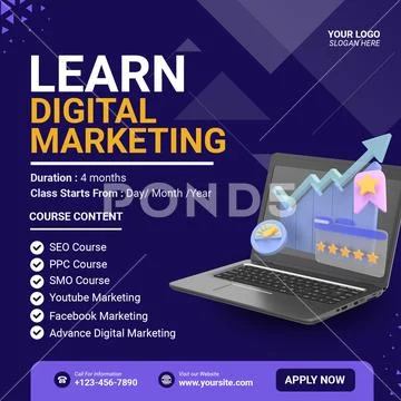 Learn digital marketing course for business growth and success PSD Template