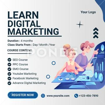 Learn digital marketing course online with expert instruction PSD Template