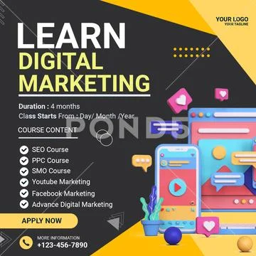 Learn digital marketing online course promotion PSD Template