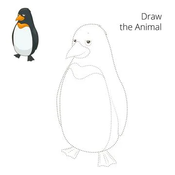 Learn to draw animal penguin vector illustration Stock Illustration