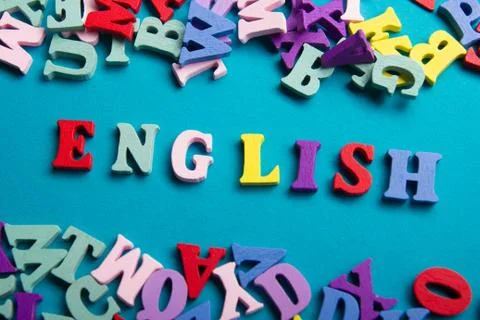 Learn English concept. Time to Learning languages. Word composed from colorful 库存照片