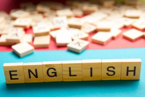 Learn English concept. Time to Learning languages. Word composed from colorful Photos