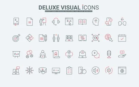Learn foreign language line icons set, online services and mobile apps for 스톡 일러스트