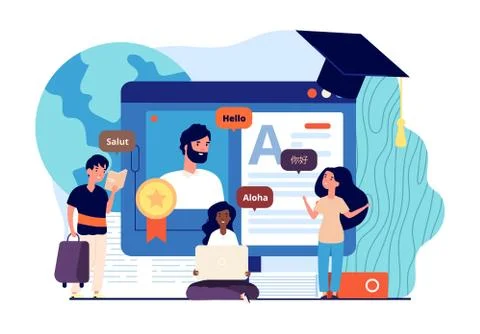 Learn foreign languages online. Distance learning, teacher from another country Illustrazione stock