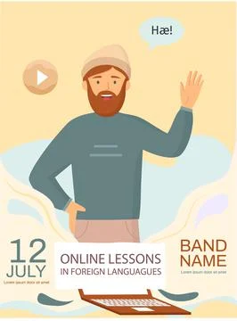 Learn foreign languages online. Distance learning, teacher teaches students Stock Illustration