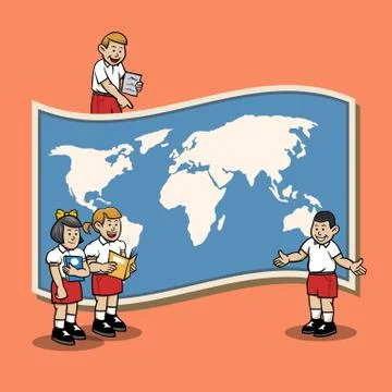 Learn Geography At Elementary School Stock Illustration