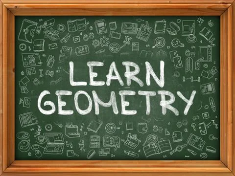 Learn Geometry Concept. Doodle Icons on Chalkboard Stock Illustration