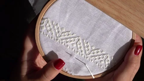 Learn hand embroidery techniques with simple stitches for beautiful designs Stock Footage 317174818