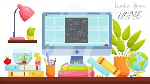Learn from home concept, remote education. Vector animation video. Stock Footage 150617533