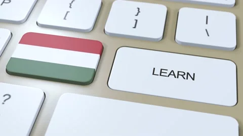 Learn Hungarian Language Concept. Online Study Courses. Button with Text on Stock Footage 237870957