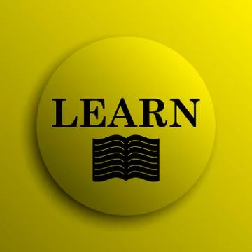 Learn icon. Yellow internet button.. Stock Illustration