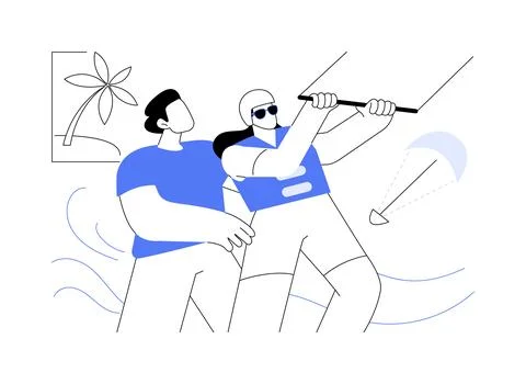 Learn kitesurfing isolated cartoon vector illustrations. Stock Illustration