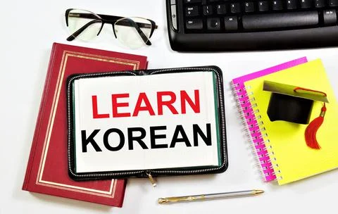 Learn Korean. A text label in the planning notebook. Stock Photos