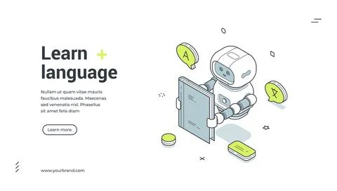 Learn language isometric banner. Vector illustration for a web landing page t イラスト素材