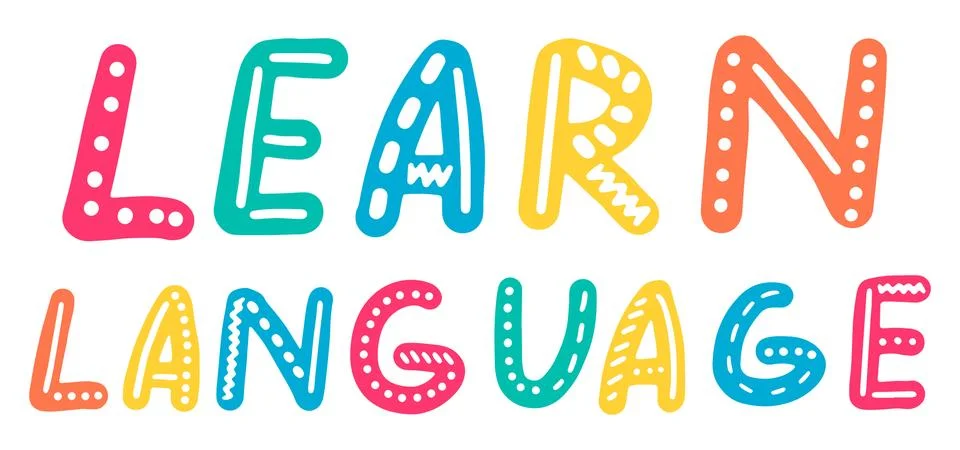 Learn Language. Training, education, courses concept. Lettering calligraphy i Stock Illustration