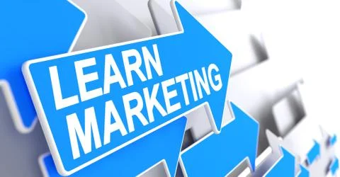 Learn Marketing - Text on the Blue Pointer. 3D 스톡 일러스트