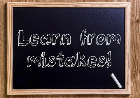 Learn from mistakes! - New chalkboard with 3D outlined text Stock Photos