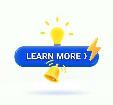 Learn more button with icons. 3d vector illustration Illustrazione stock