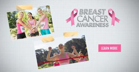 Learn more button with text on Breast Cancer Awareness Photo Collage Stock Photos