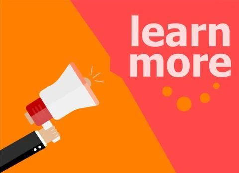 Learn more. Hand holding a megaphone. flat style Stock Illustration