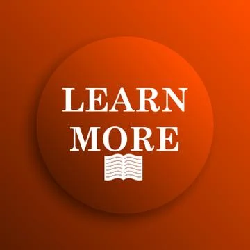 Learn more icon. Internet button on orange background. Stock Illustration