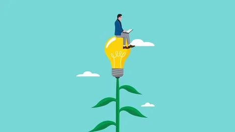 Learn more knowledge to grow and success, study to get new skill, businessm.. Illustrazione stock