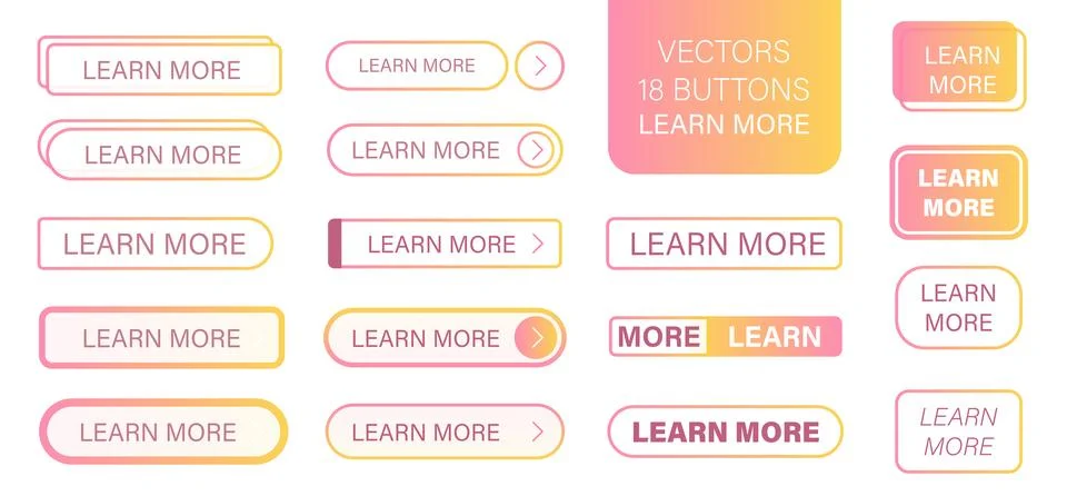 The Learn More is a set of simple modern buttons. Push button for an application Stock Illustration