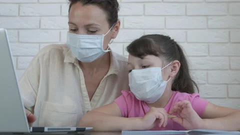 Learn with mother on distance school. Stock-Footage 138457560