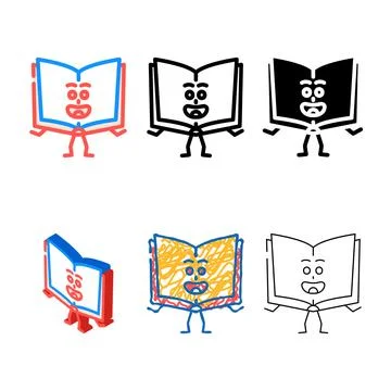 Learn multistyle book character color icon vector Иллюстрация