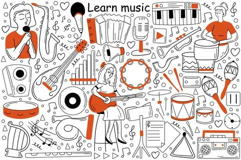 Learn music doodle set Stock Illustration