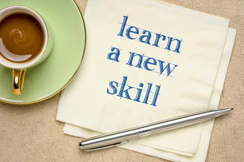 Learn a new skill motivational note Stock Photos