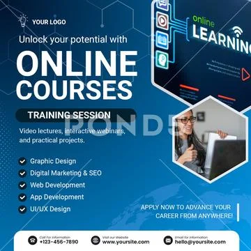 Learn new skills online with our training sessions and courses PSD Template