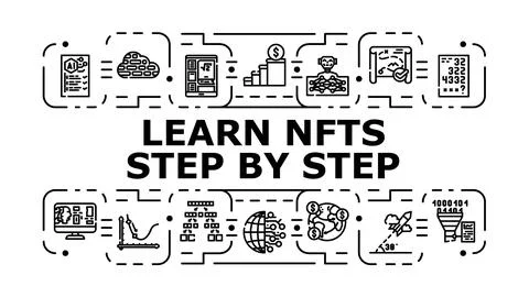 Learn nfts step by step banner icon vector illustration Stock Illustration
