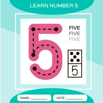 Learn number 5. Five . Children educational game. Kids learning material Illustrazione stock