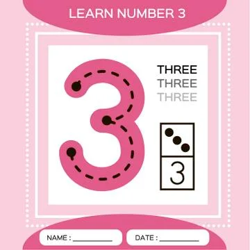 Learn numbers 3. Three . Children educational game. Kids learning material Stock Illustration